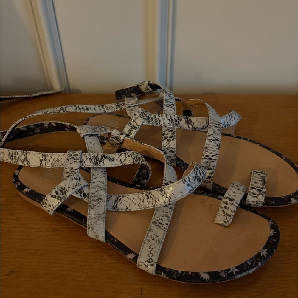 CAbi Black and White Sandals with Snake Print